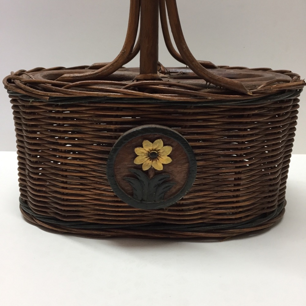 Wicker Wine Basket Sunflower Farmhouse Cottagecore BoHo Decor